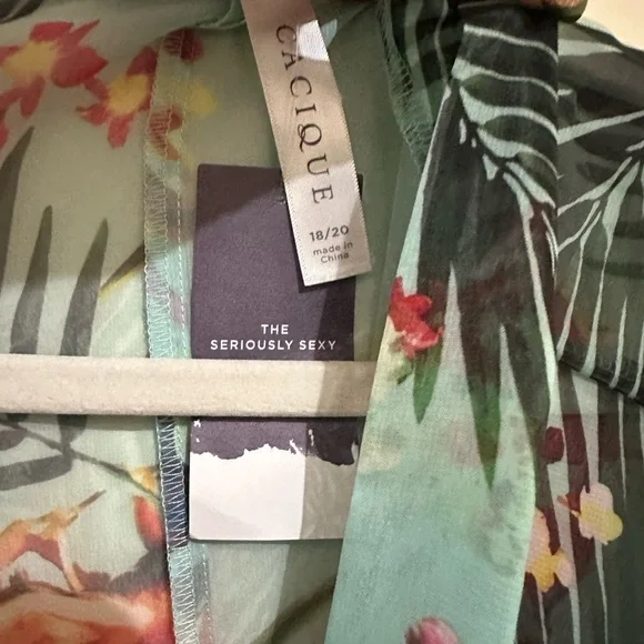 Cacique Lane Bryant 18/20 Sheer Blue Floral Tropical Robe - Picture 3 of 6